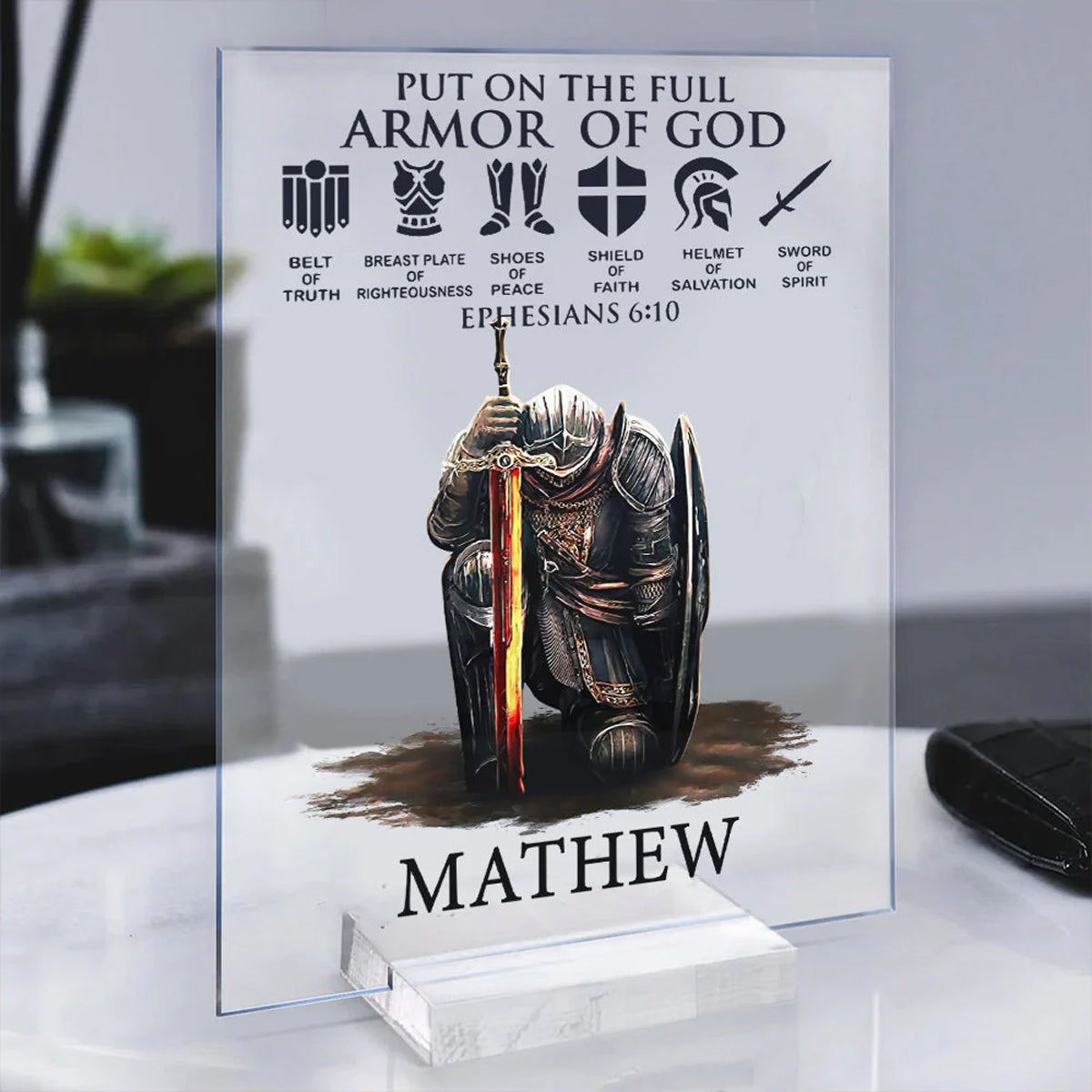 Christianartbag Night Light, Personalized Custom Name Man Warrior Of God Put On The Full Armor of God Ephesians 6-10, Personalized Night Light, Christian Gift, CABNL02231023 - Christian Art Bag