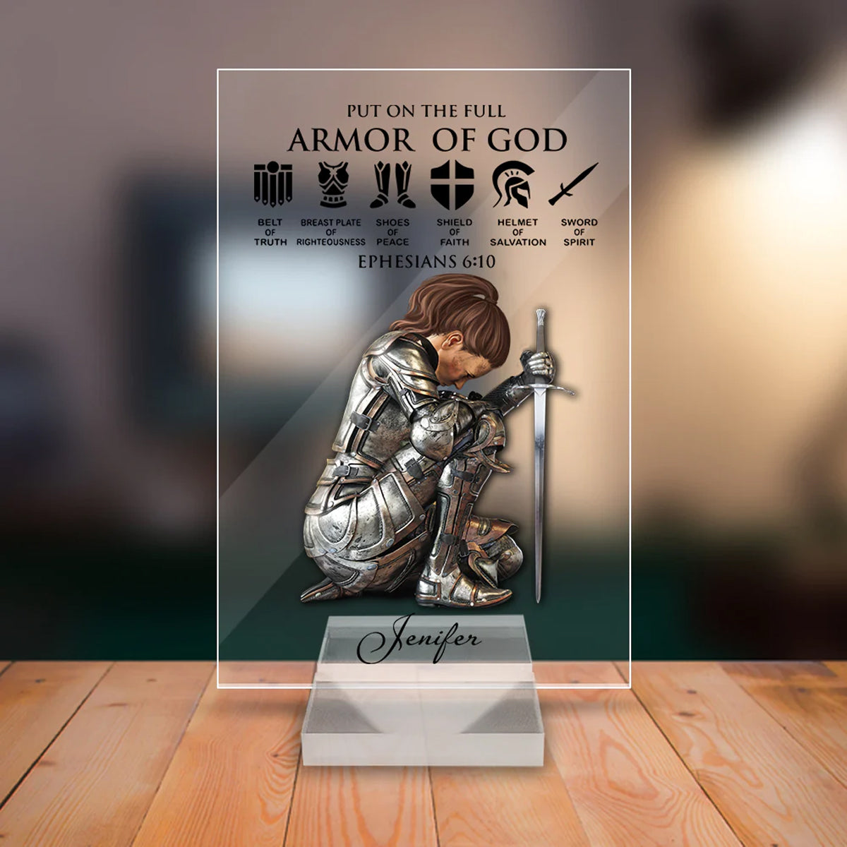 Christianartbag Night Light, Personalized Woman Warrior of God Put On The Full Armor of God Ephesians 6-10, Personalized Night Light, Christian Gift, CABNL03231023 - Christian Art Bag