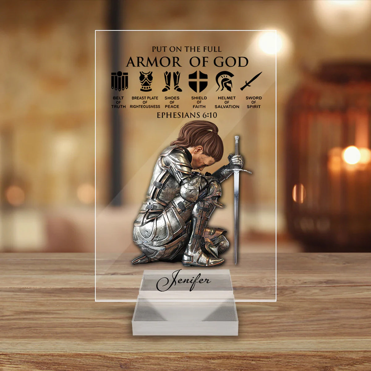 Christianartbag Night Light, Personalized Woman Warrior of God Put On The Full Armor of God Ephesians 6-10, Personalized Night Light, Christian Gift, CABNL03231023 - Christian Art Bag