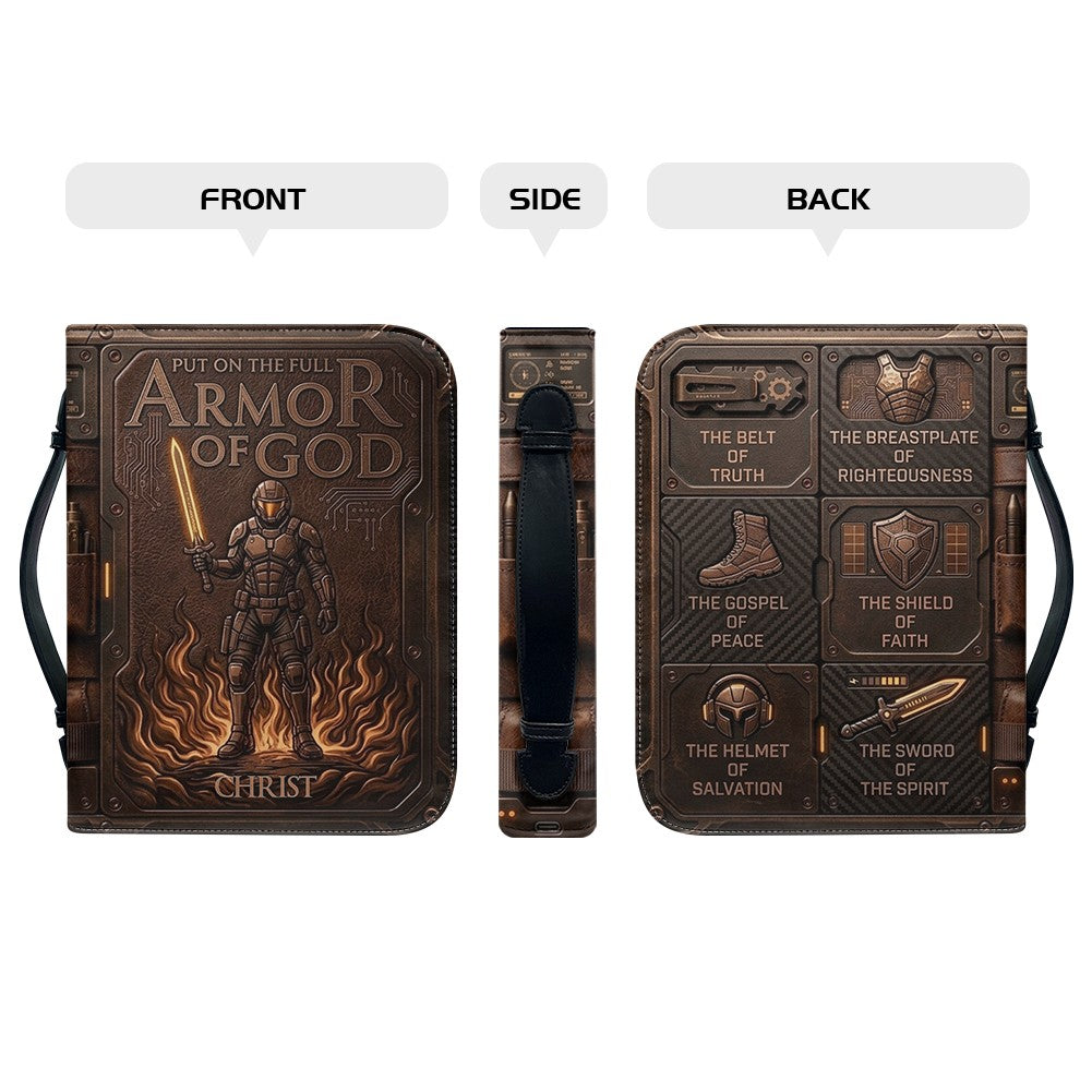 Personalized Bible Cover Armor of God | Custom Name Leather Bible Case with Handle | Christian Gift for Men Women | CHRISTIANARTBAG CAB01060926