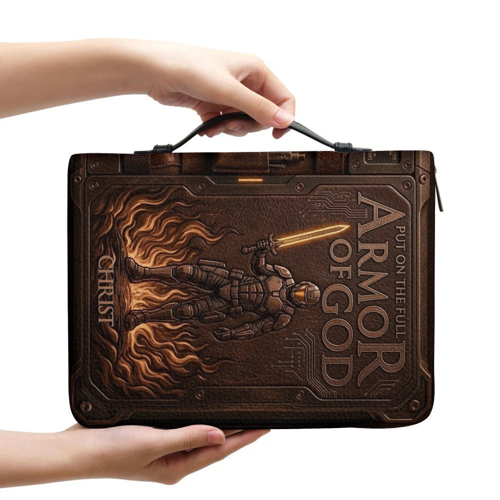Personalized Bible Cover Armor of God | Custom Name Leather Bible Case with Handle | Christian Gift for Men Women | CHRISTIANARTBAG CAB01060926