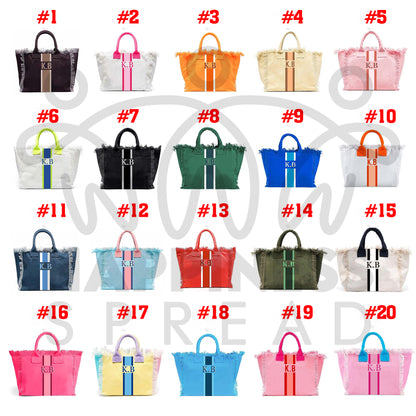 HPSP Handmade Bags, Summer American Style Trends Stripe Printing Women's Tassel HandBag Customizable Letters Canvas Tote Beach Bag Wedding Gift - Christian Art Bag