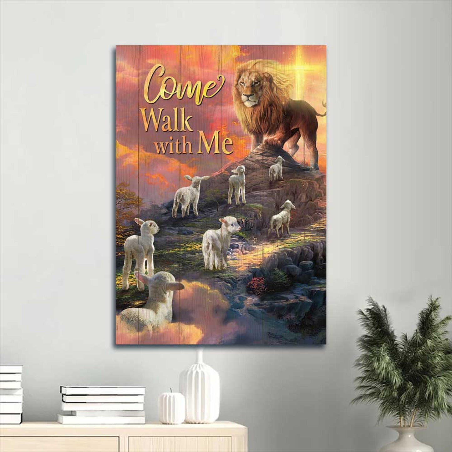 Guiding Light Lion & Lambs Canvas Art - CHRISTIANARTBAG | Peaceful Christian Imagery Wall Decor