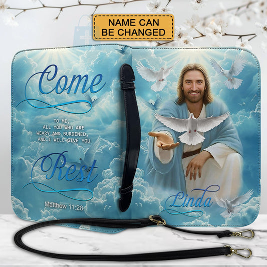 Personalized Bible Cover – Come to me, all who are weary, and I will give you rest, Matthew 11 28 | Christian Gift for Men & Women | Custom Name Option | CHRISTIANARTBAG