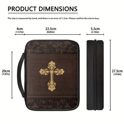 Elegant Fleur-de-Lis Cross Canvas Bible Cover – Customizable Vintage Design | CHRISTIANARTBAG
