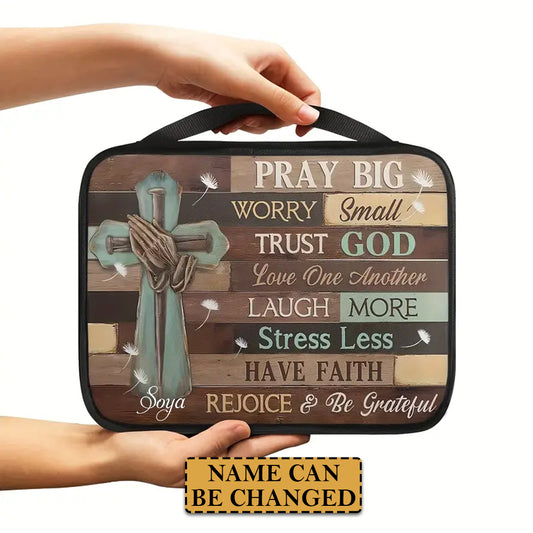 Rustic 'Pray Big, Trust God' Canvas Bible Cover – Personalize with Your Name | CHRISTIANARTBAG