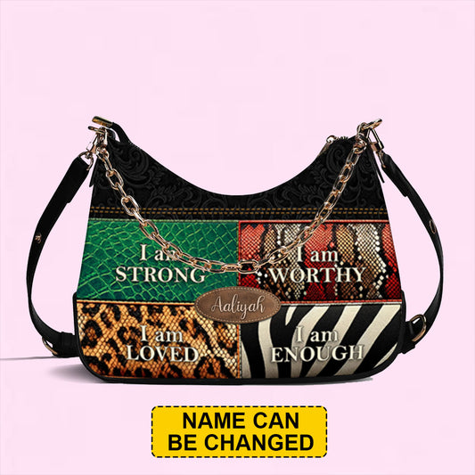 CHRISTIANARTBAG Crossbody Bag with Chain - Personalized Crossbody Bag with Chain - STRONG WORTHY LOVED ENOUGH - CABCBC01300524