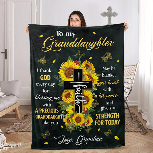 Custom 'Love, Grandma' Faith & Sunflower Blanket - Gift For Granddaughter - CHRISTIANARTBAG CABBL02050424.