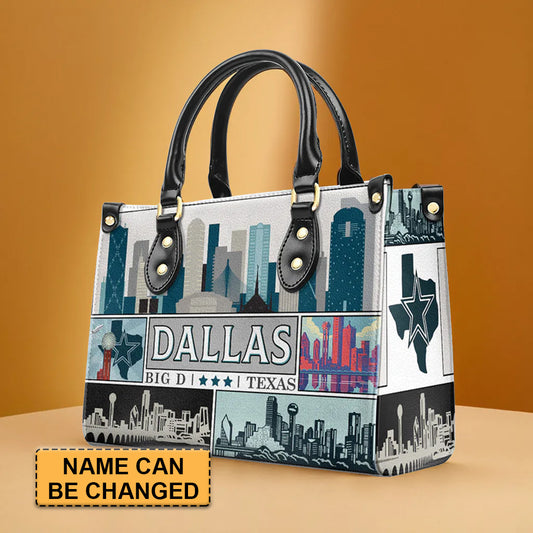 Dallas-Themed Premium Leather Handbag by CHRISTIANARTBAG – Iconic Cityscape Design - CABLTHB01010424.