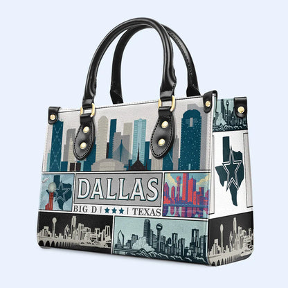 Dallas-Themed Premium Leather Handbag by CHRISTIANARTBAG – Iconic Cityscape Design - CABLTHB01010424.