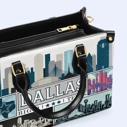 Dallas-Themed Premium Leather Handbag by CHRISTIANARTBAG – Iconic Cityscape Design - CABLTHB01010424.