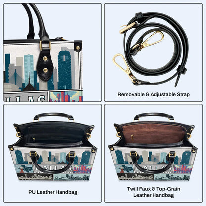 Dallas-Themed Premium Leather Handbag by CHRISTIANARTBAG – Iconic Cityscape Design - CABLTHB01010424.