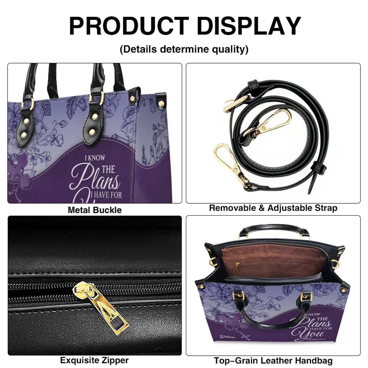 Personalized Christian Leather Handbag and Long Wallet Set – Custom Name, Faith-Inspired Gift for Women