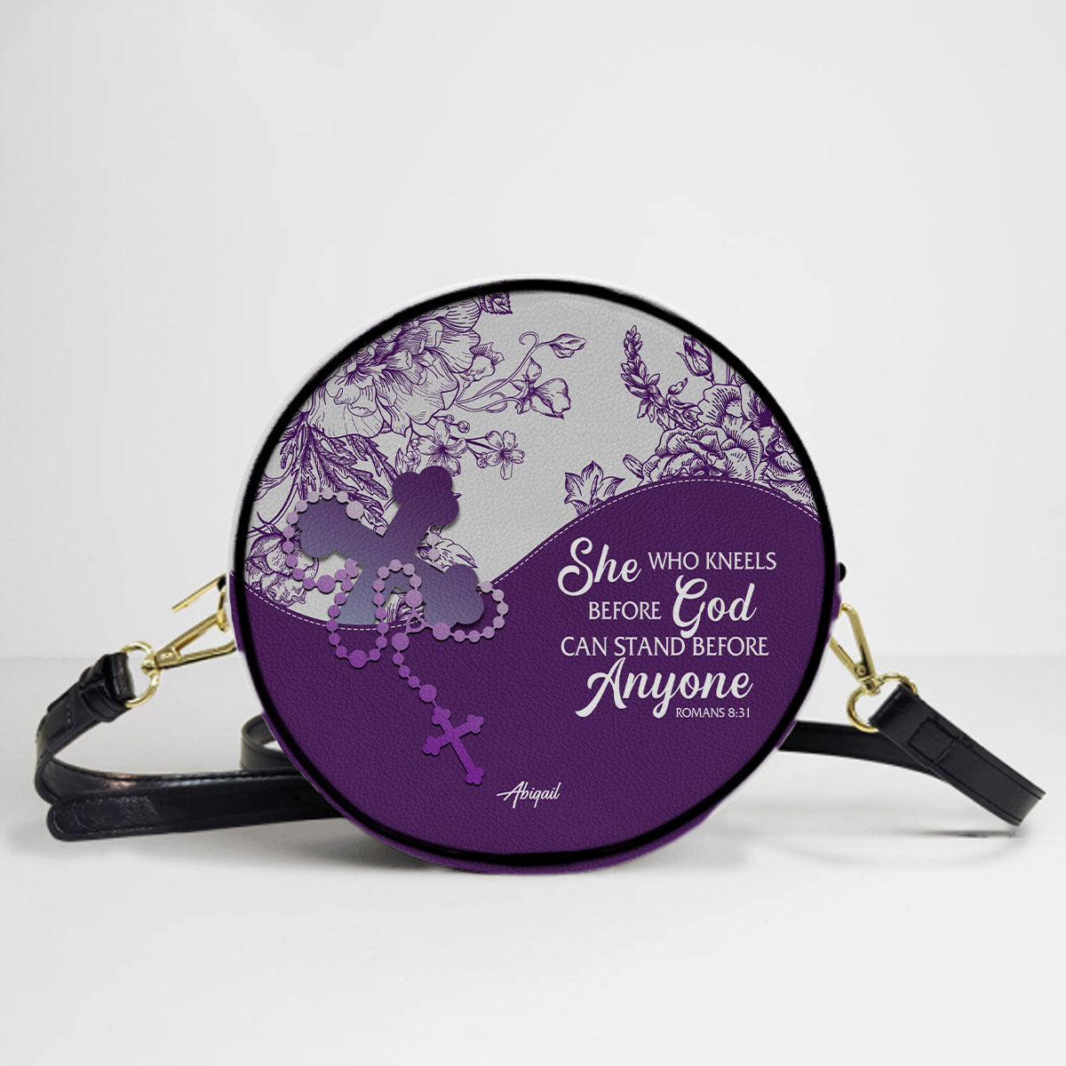 Personalized Circle Leather Crossbody Bag – Custom Name, Color & Bible Verse | CHRISTIANARTBAG
