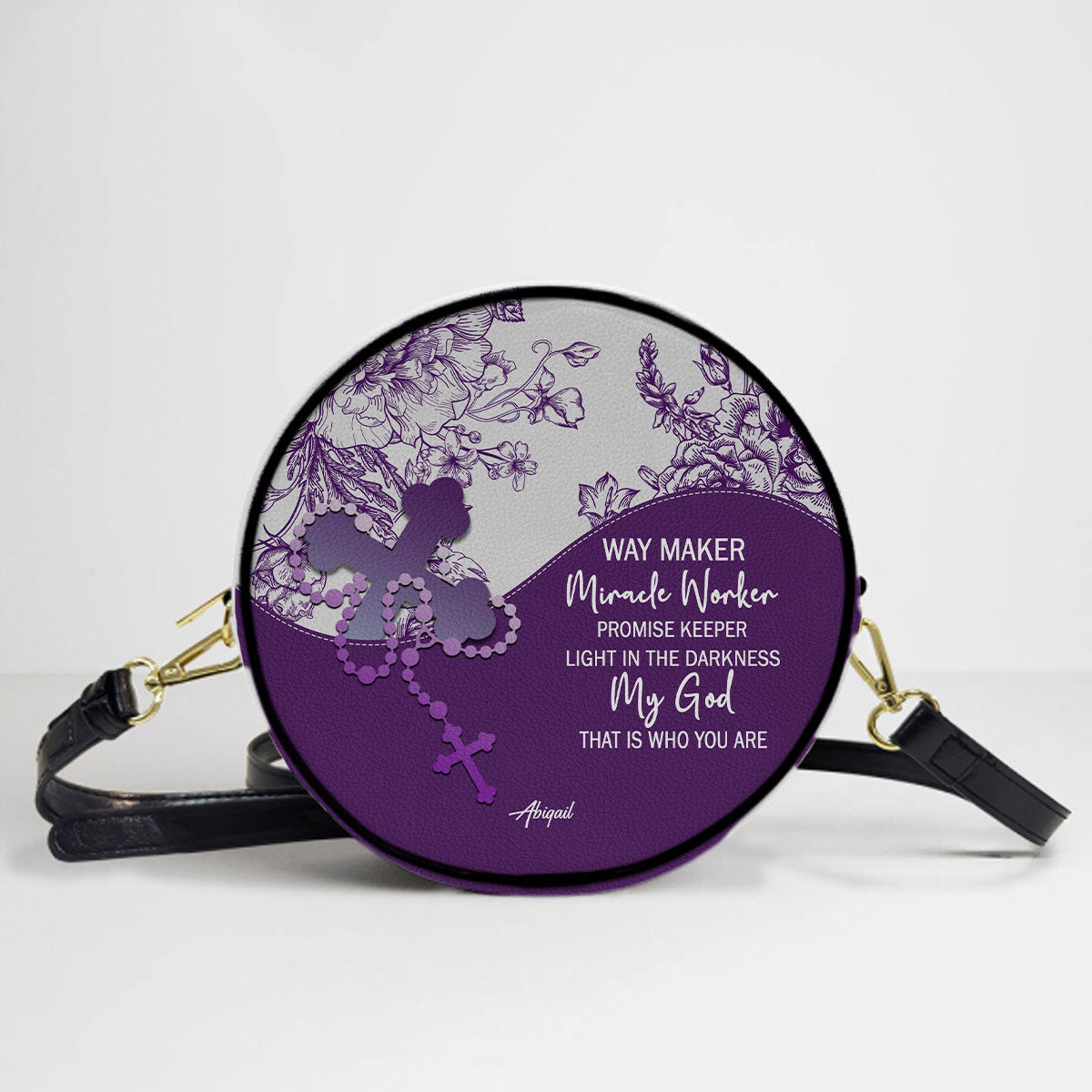 Personalized Circle Leather Crossbody Bag – Custom Name, Color & Bible Verse | CHRISTIANARTBAG