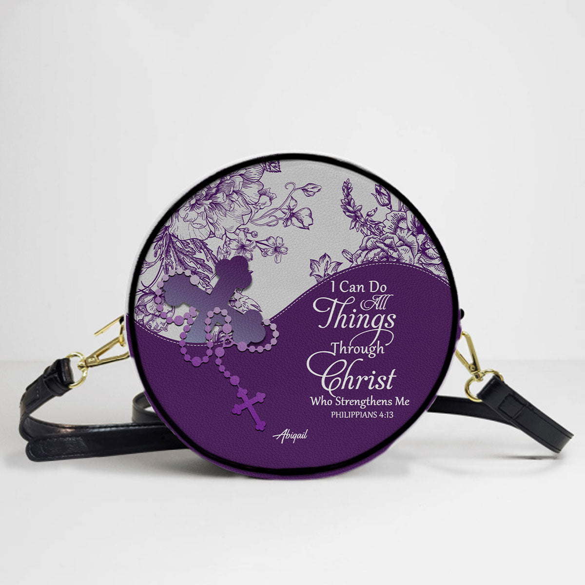 Personalized Circle Leather Crossbody Bag – Custom Name, Color & Bible Verse | CHRISTIANARTBAG