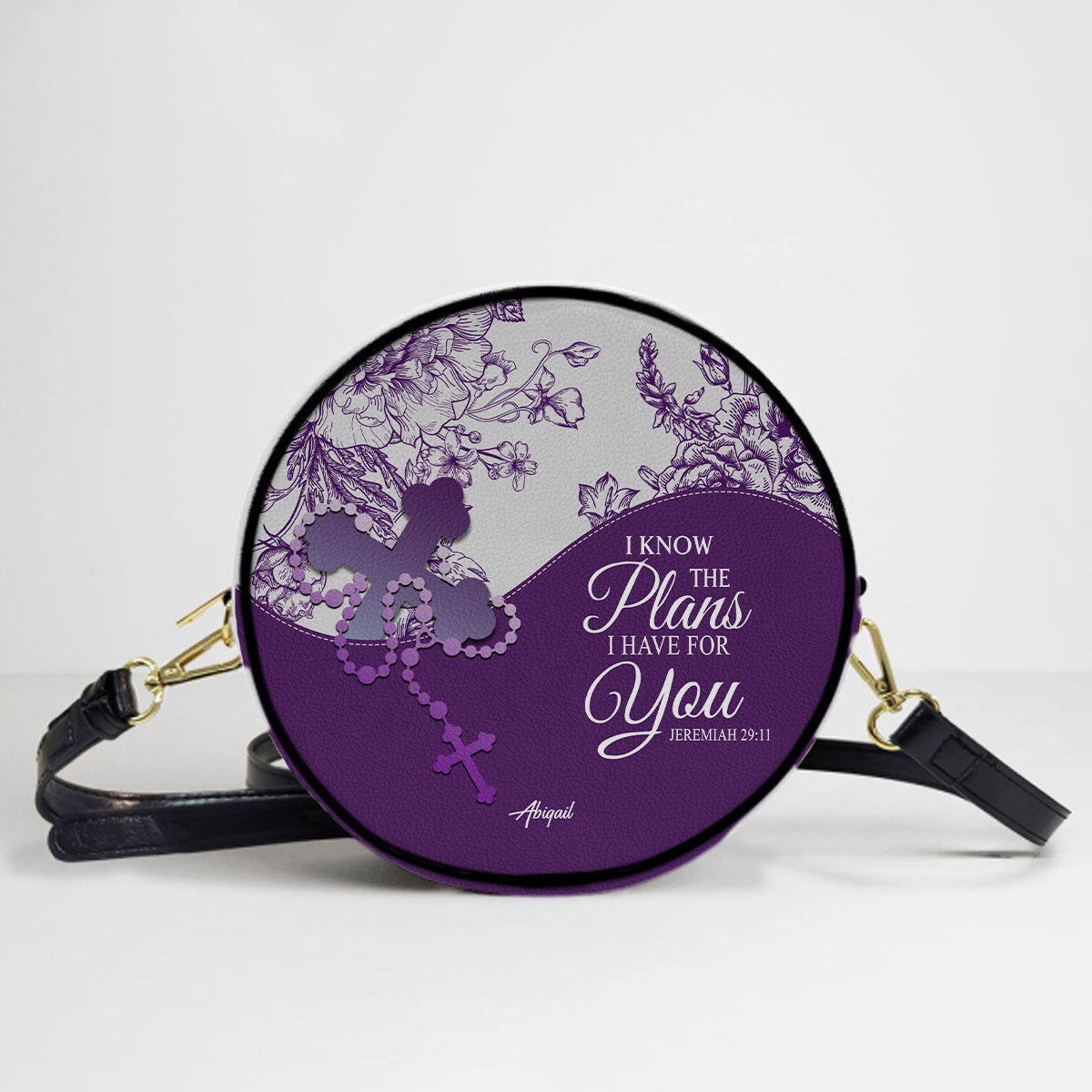 Personalized Circle Leather Crossbody Bag – Custom Name, Color & Bible Verse | CHRISTIANARTBAG