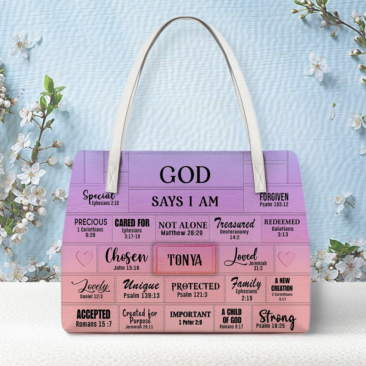 Personalized Christian Handbag – God Says I Am Leather Tote with Custom Name & Color | CHRISTIANARTBAG