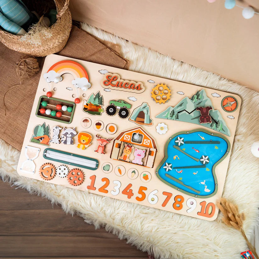 Christianartbag Educational Toys, Custom Engraved Montessori Busy Board - Personalized Wooden Educational Toy for Toddlers - Big Busy Board, Wooden Montessori Toys For Kids, CABTK04270224.