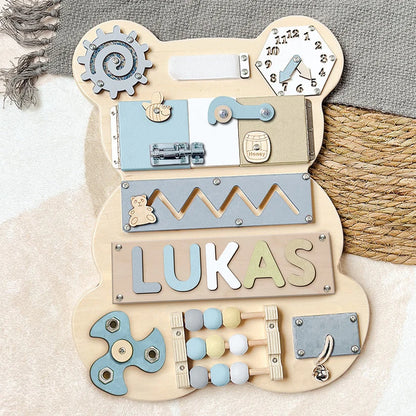 Christianartbag Educational Toys, Custom Engraved Montessori Busy Board - Personalized Wooden Educational Toy for Toddlers - Personalized Bear Busy Board, CABTK02270224.