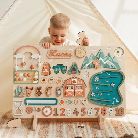 Christianartbag Educational Toys, Custom Engraved Montessori Busy Board - Personalized Wooden Educational Toy for Toddlers - Big Busy Board, Wooden Montessori Toys For Kids, CABTK04270224.