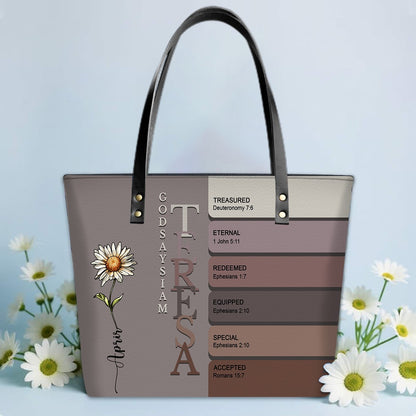 SET - Personalized Leather Tote Bag with Bible Verses – Uncover the sacred meaning of your name – Custom Faith-Inspired Handbag | CHRISTIANARTBAG Leather TOTE Bag