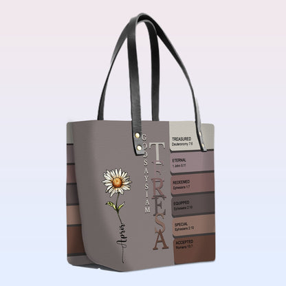 SET - Personalized Leather Tote Bag with Bible Verses – Uncover the sacred meaning of your name – Custom Faith-Inspired Handbag | CHRISTIANARTBAG Leather TOTE Bag