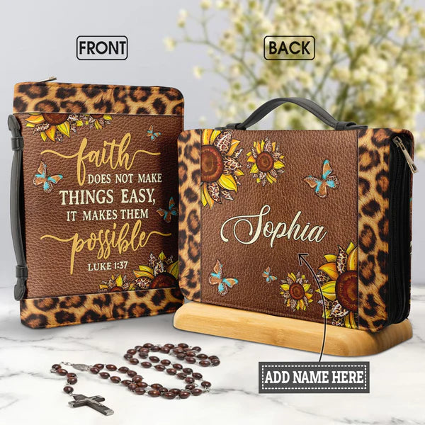 Christianartbag Bible Cover, Faith Does Not Make Things Easy Luke 1:37 Bible Cover, Personalized Bible Cover, Gifts For Women, Christmas Gift, CABBBCV02090823. - Christian Art Bag