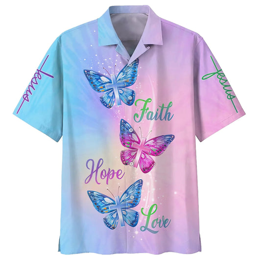 Christianartbag Hawaiian Shirt, Faith Hope Love Butterfly Hawaiian Shirts, Christian Hawaiian Shirts For Men & Women. - Christian Art Bag