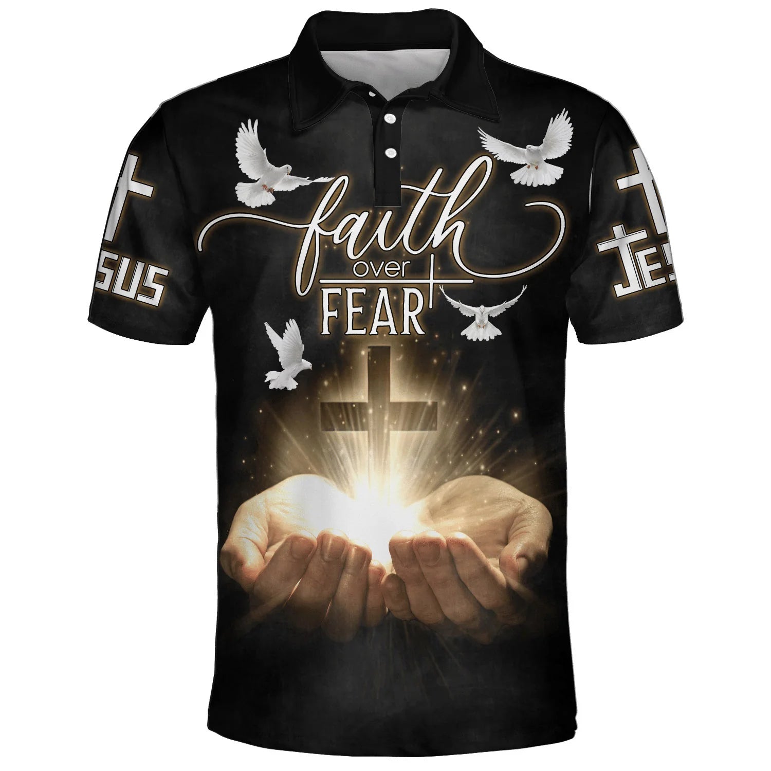 Christianartbag Polo Shirt, Faith Over Fear Cross Dove Polo Shirt, Christian Shirts & Shorts. - Christian Art Bag
