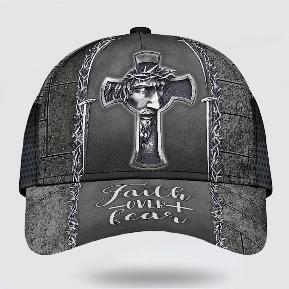 Christianartbag Hat, Personalized Name Classic Cap with Faith Over Fear Jesus Cross Design, Personalized Hat, Christian Hat, CABHAT16141223. - Christian Art Bag
