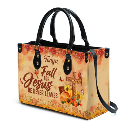 Christianartbag Handbags, Fall For Jesus He Never Leaves Cardinal & Sunflower Leather Bags, Personalized Bags, Gifts for Women, Christmas Gift, CABLTB01300723. - Christian Art Bag