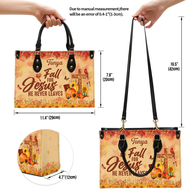 Christianartbag Handbags, Fall for Jesus He Never Leaves Cardinal & Sunflower Leather Bags, Personalized Bags, Gifts for Women, Christmas Gift