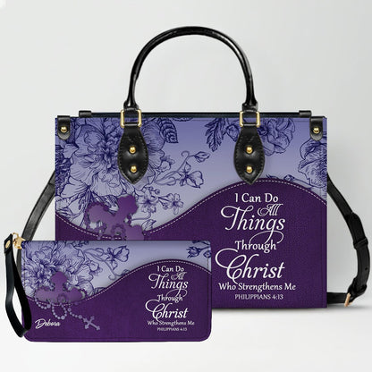 Personalized Christian Leather Handbag and Long Wallet Set – Custom Name, Faith-Inspired Gift for Women