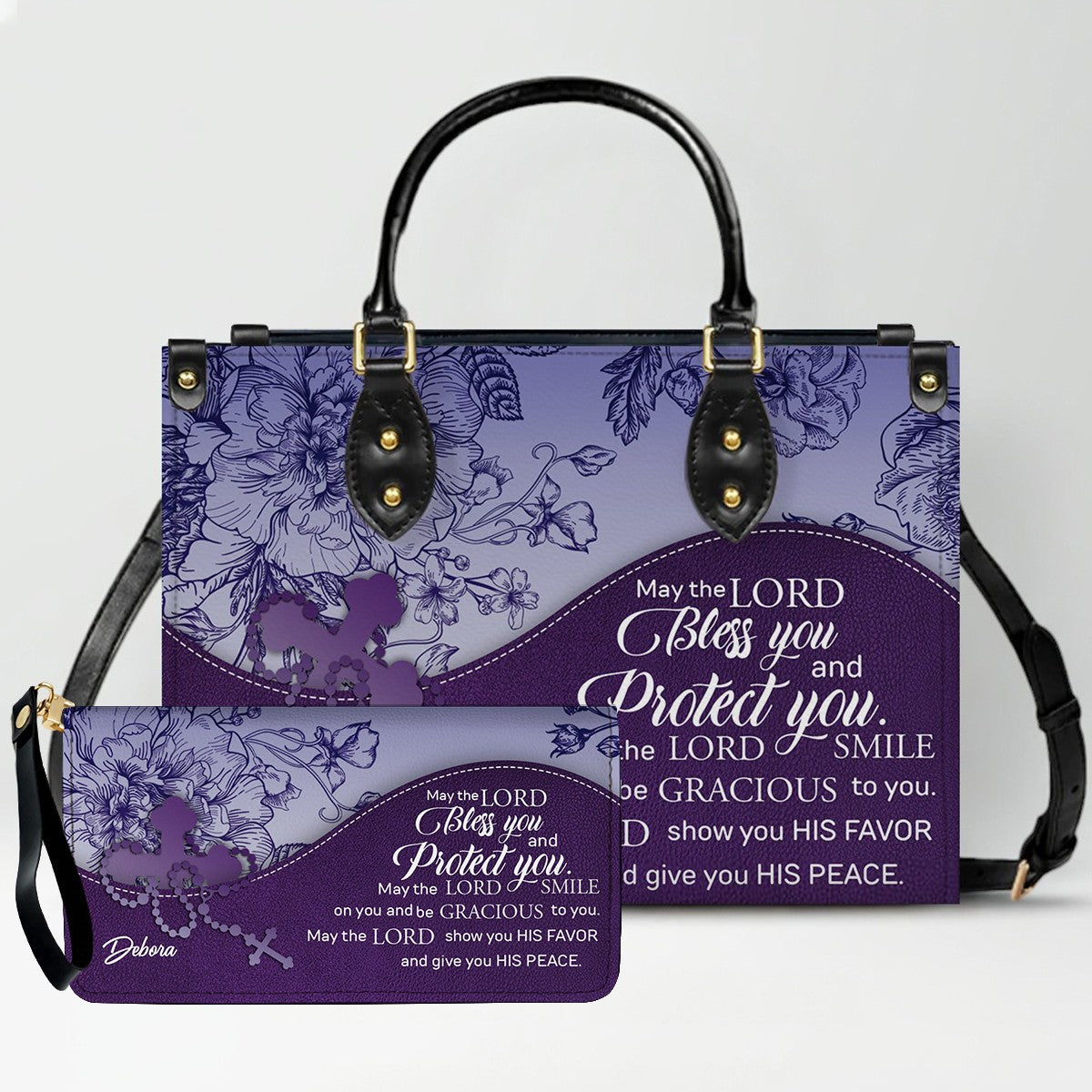 Personalized Christian Leather Handbag and Long Wallet Set – Custom Name, Faith-Inspired Gift for Women