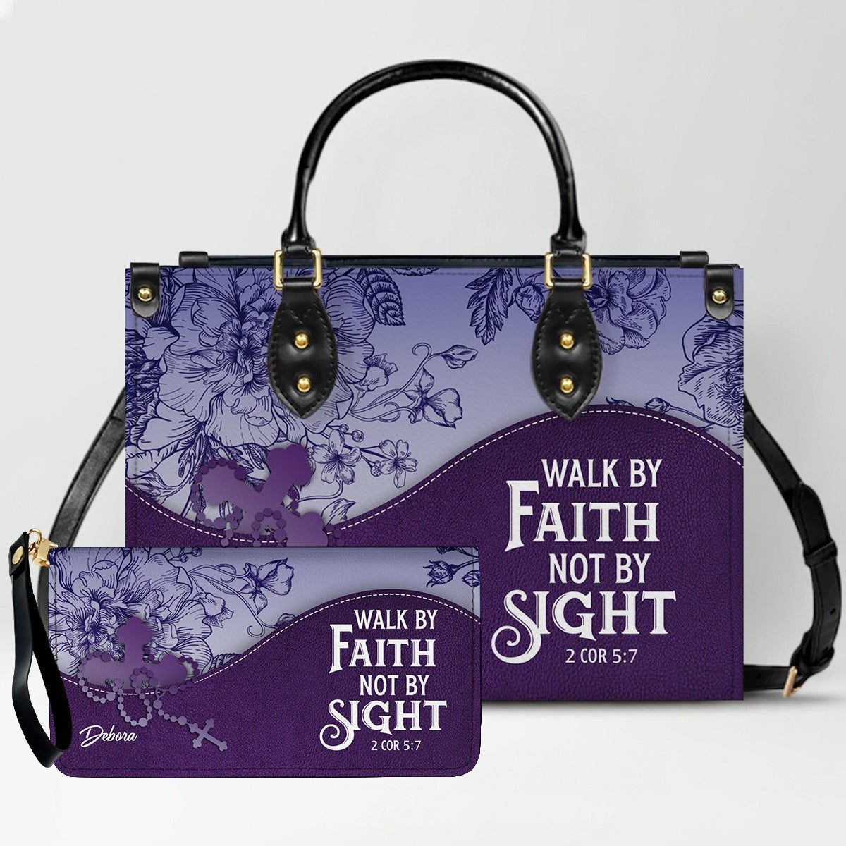 Personalized Christian Leather Handbag and Long Wallet Set – Custom Name, Faith-Inspired Gift for Women