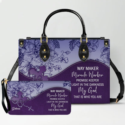 Personalized Christian Leather Handbag and Long Wallet Set – Custom Name, Faith-Inspired Gift for Women