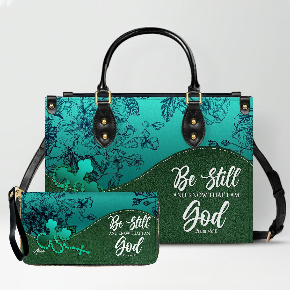Personalized Leather Handbag Set – Custom Name Christian Purse with Bible Verse | CHRISTIANARTBAG Faith Gift for Women