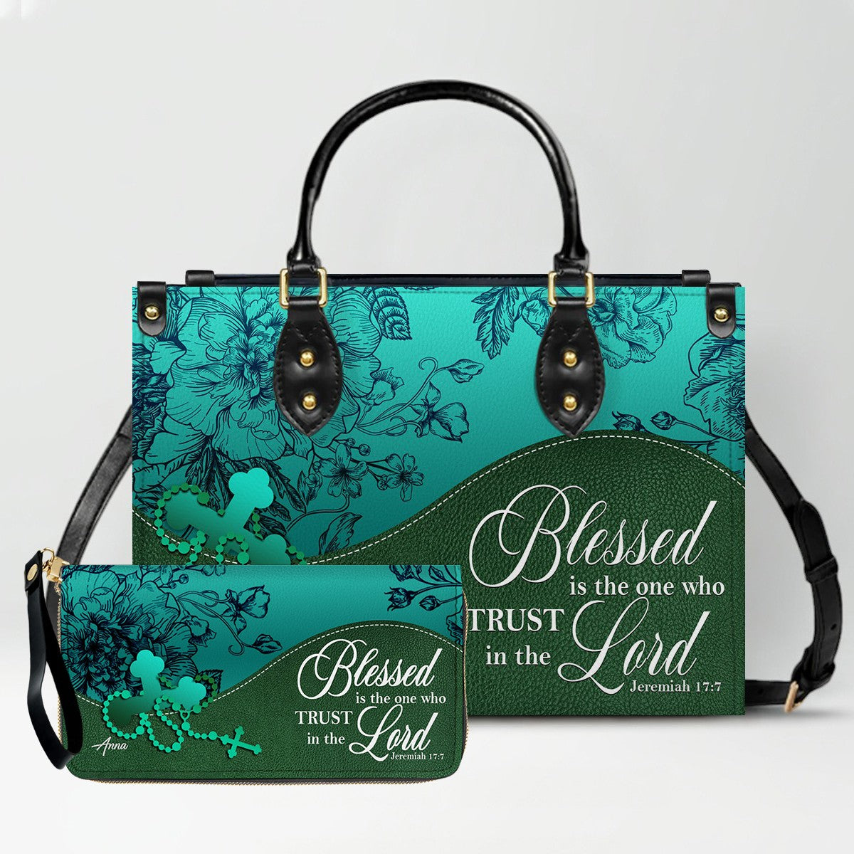 Personalized Leather Handbag Set – Custom Name Christian Purse with Bible Verse | CHRISTIANARTBAG Faith Gift for Women