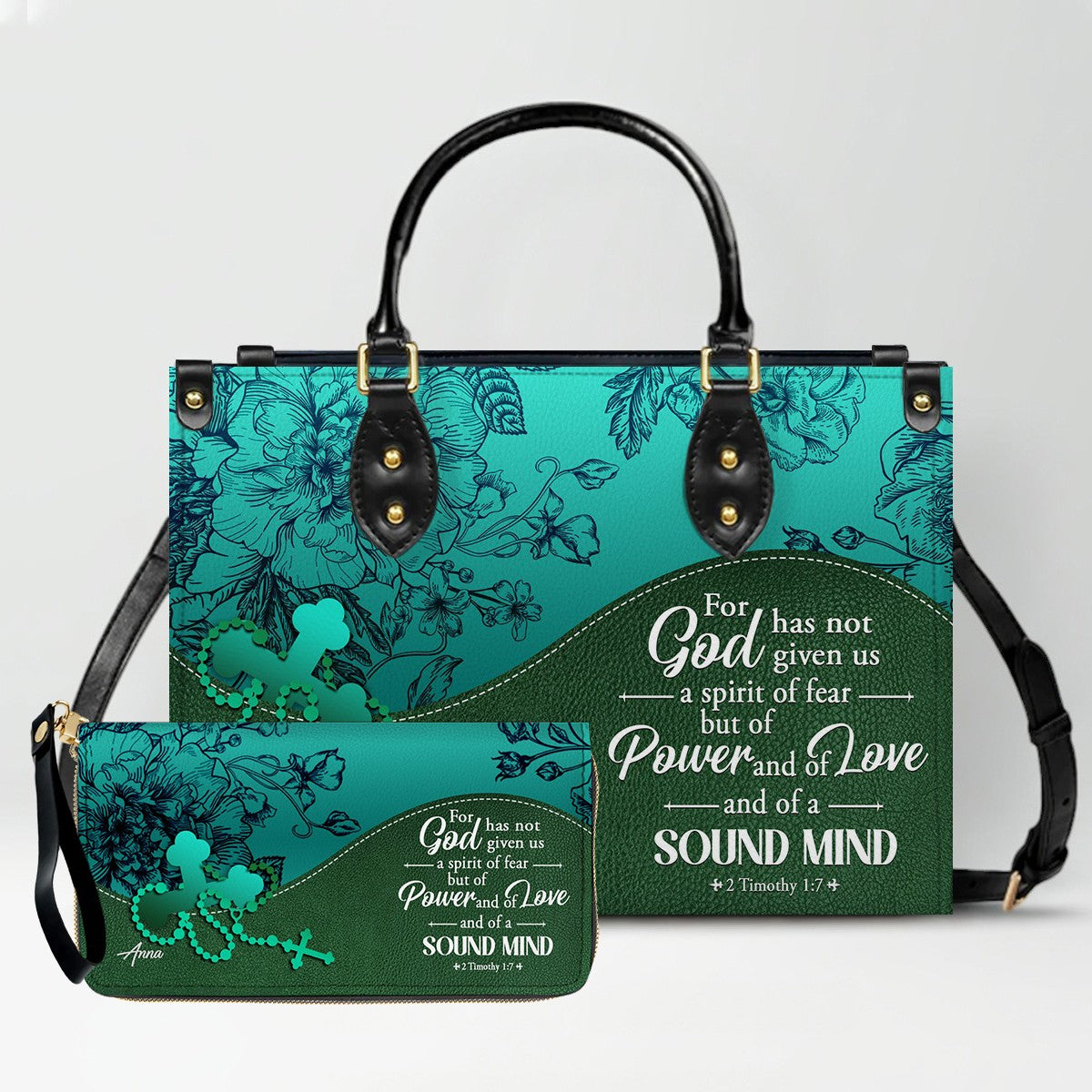 Personalized Leather Handbag Set – Custom Name Christian Purse with Bible Verse | CHRISTIANARTBAG Faith Gift for Women