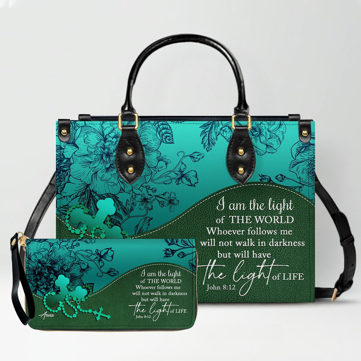 Personalized Leather Handbag Set – Custom Name Christian Purse with Bible Verse | CHRISTIANARTBAG Faith Gift for Women