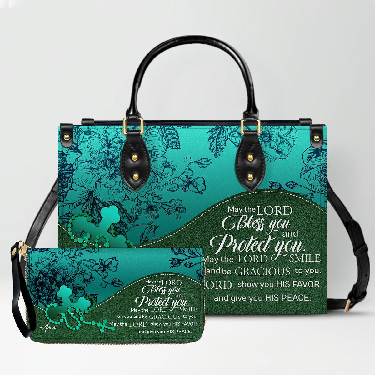 Personalized Leather Handbag Set – Custom Name Christian Purse with Bible Verse | CHRISTIANARTBAG Faith Gift for Women