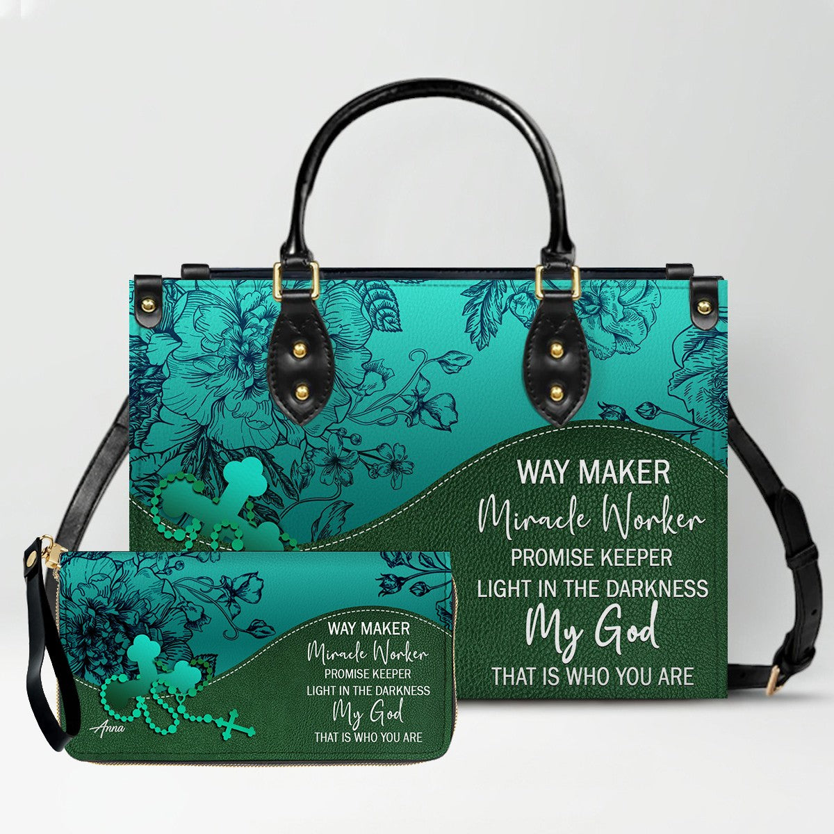 Personalized Leather Handbag Set – Custom Name Christian Purse with Bible Verse | CHRISTIANARTBAG Faith Gift for Women