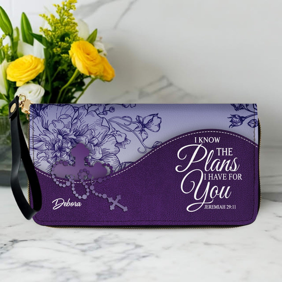 Personalized Christian Leather Handbag and Long Wallet Set – Custom Name, Faith-Inspired Gift for Women