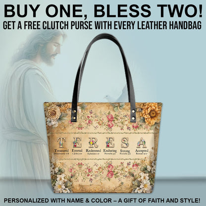 Uncover the sacred meaning of your name - Personalized Leather TOTE Bag Luxury – Free Clutch Purse Gift | CHRISTIANARTBAG CAB01052626