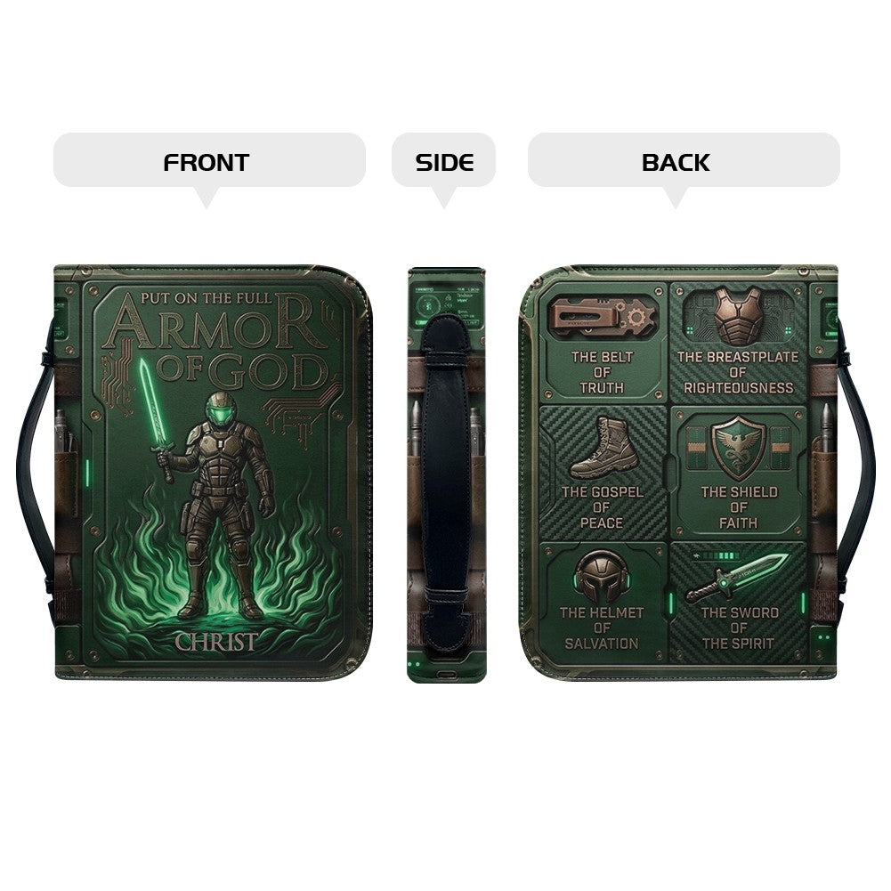 Personalized Bible Cover Armor of God | Custom Name Leather Bible Case with Handle | Christian Gift for Men Women | CHRISTIANARTBAG CAB01060926