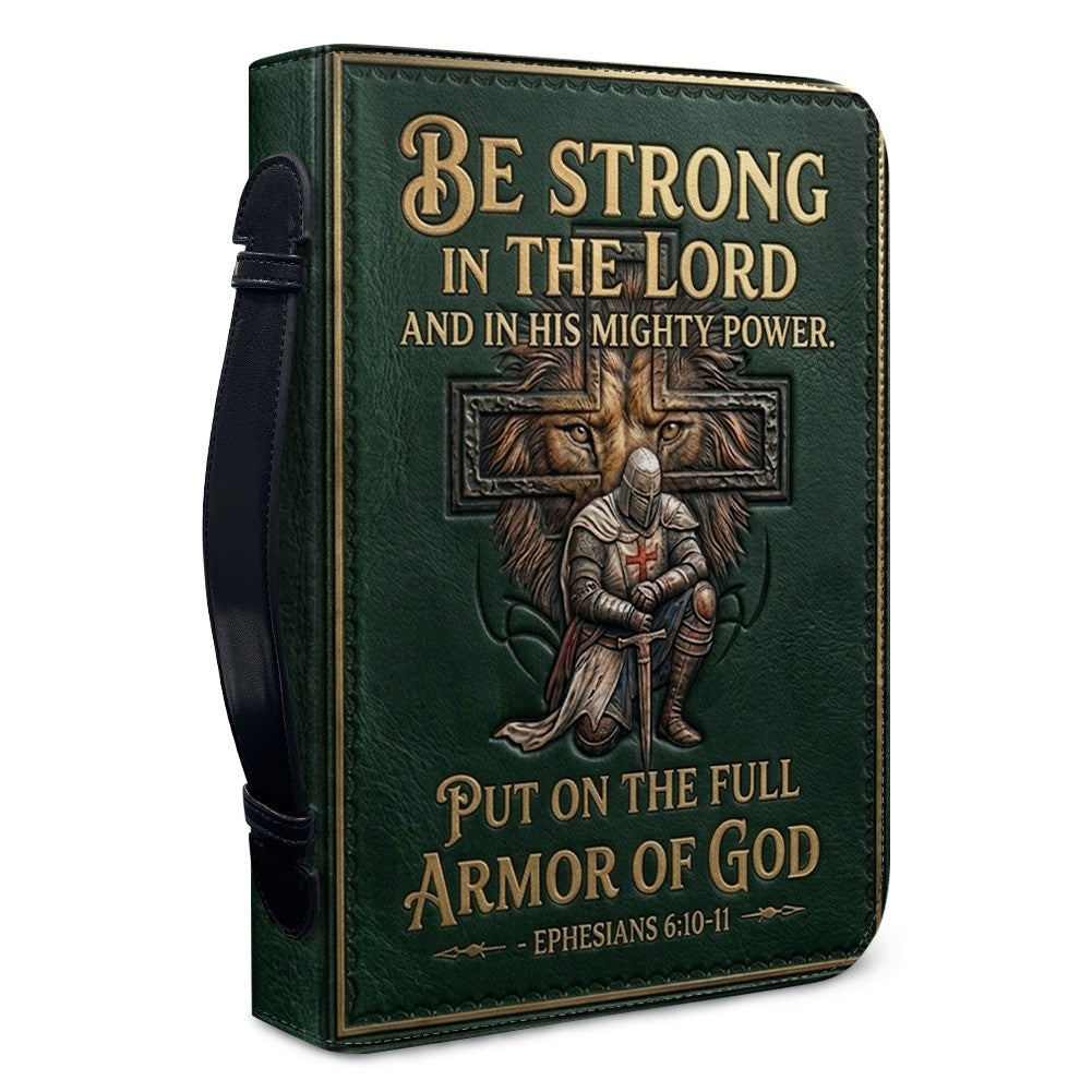 Personalized Bible Cover for Men - Armor of God Leather Case with Handle, Custom Name - CHRISTIANARTBAG 01081826