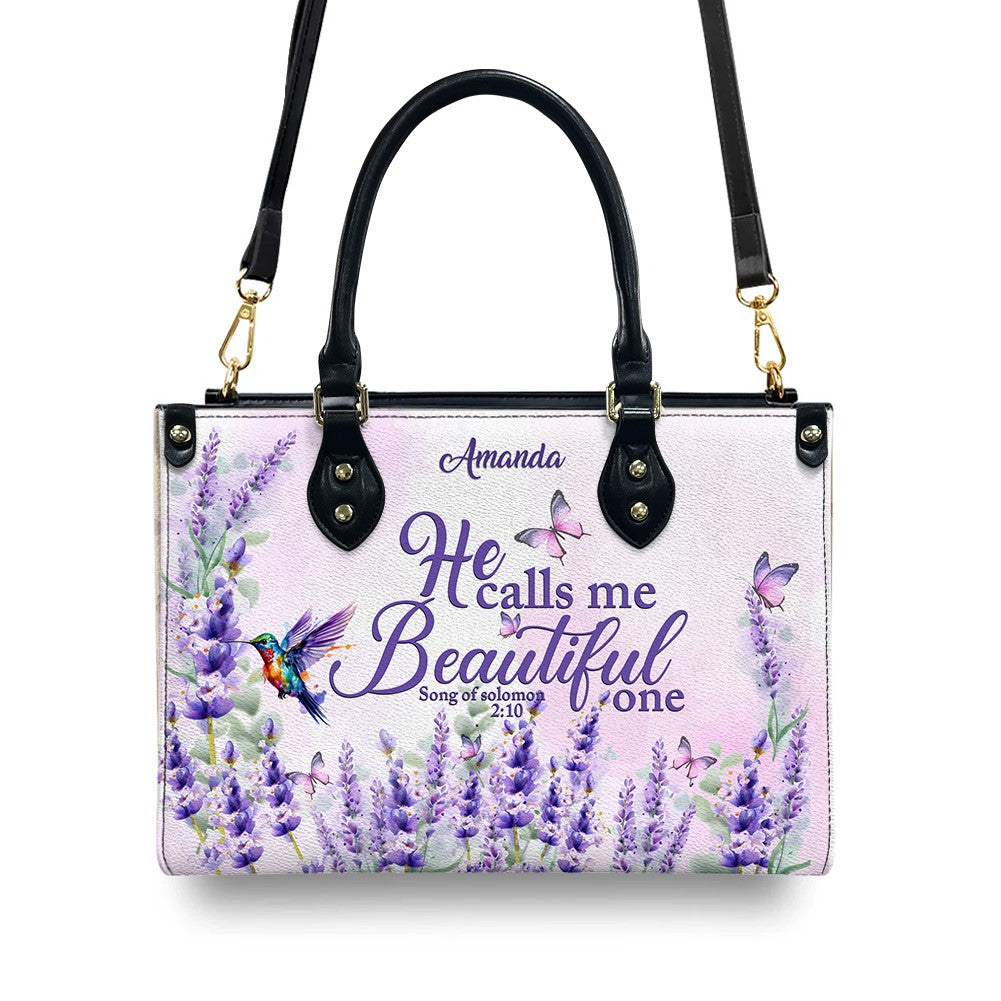 Personalized Lavender Leather Handbag – CHRISTIANARTBAG with Scripture Verse - CABLTHB01090424.