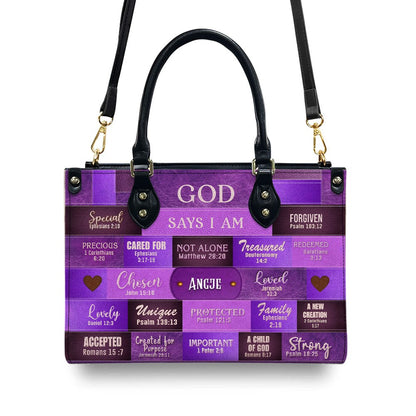 CHRISTIANARTBAG Bible Cover - GOD Says I Am - Free Clutch Purse with Personalized Leather Handbag.