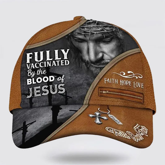 Christianartbag Hat, Personalized Name Classic Cap with Fully Vaccinated By The Blood Of Jesus On The Cross Design, Personalized Hat, Christian Hat, CABHAT06141223. - Christian Art Bag